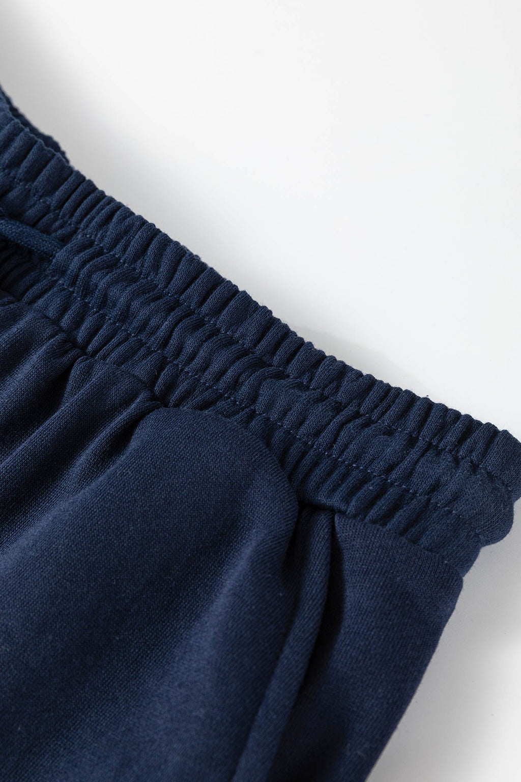 Navy Blue Varsity Striped Sleeve Drop Shoulder Sweatshirt and Short Set