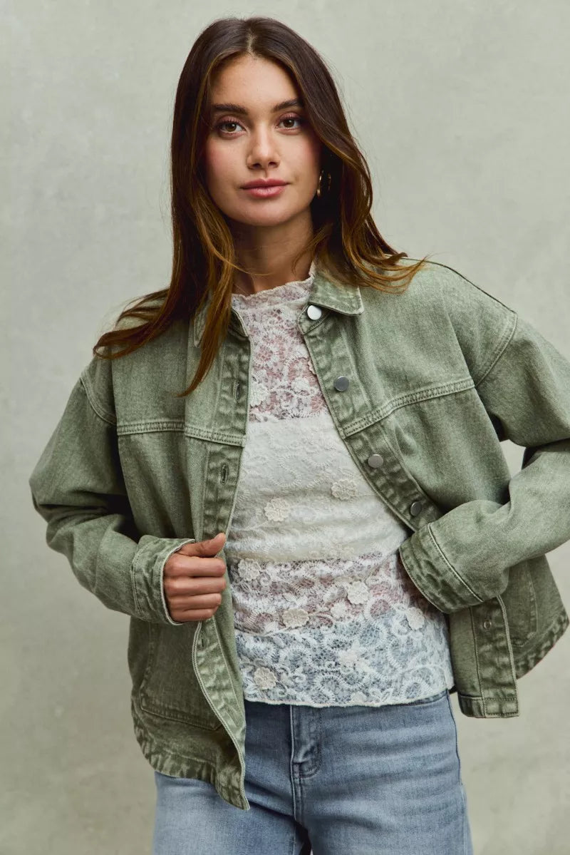 SO ME Vintage Washed Button Twill Shacket