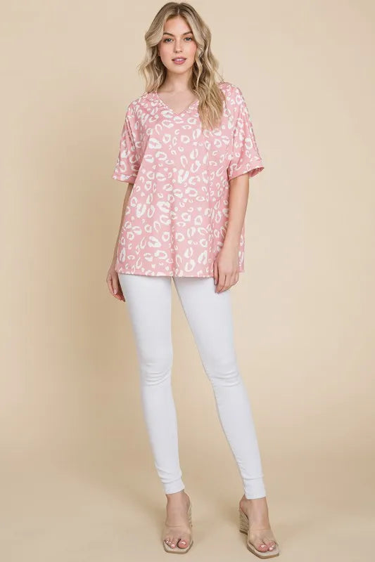 BOMBOM Loose Fit Animal Print Soft Knit Top