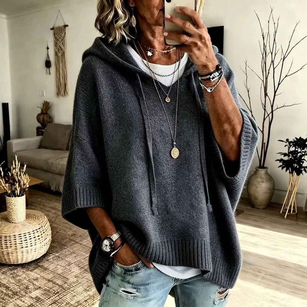 Hooded Batwing Knit Sweater New Fallwinter Style Loose-fitting