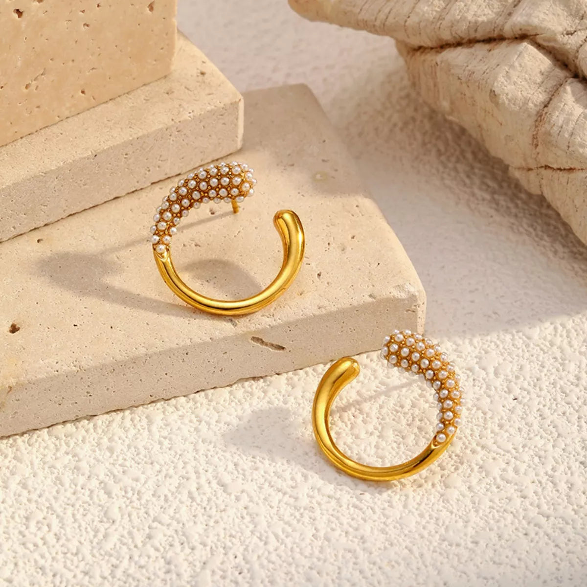 Pearl-Accented C-Hoop Earrings