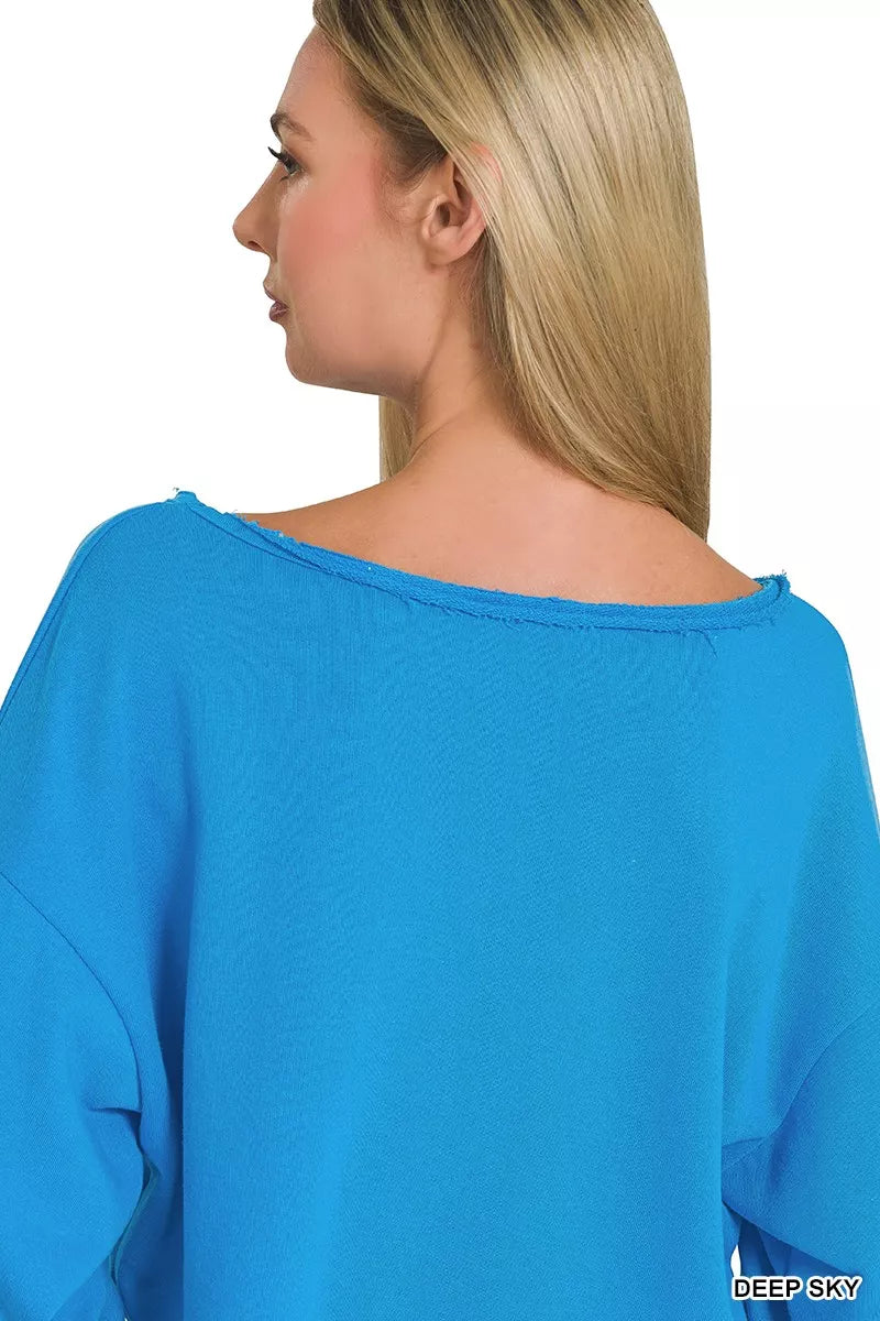 Zenana French Terry Boatneck Crop Top