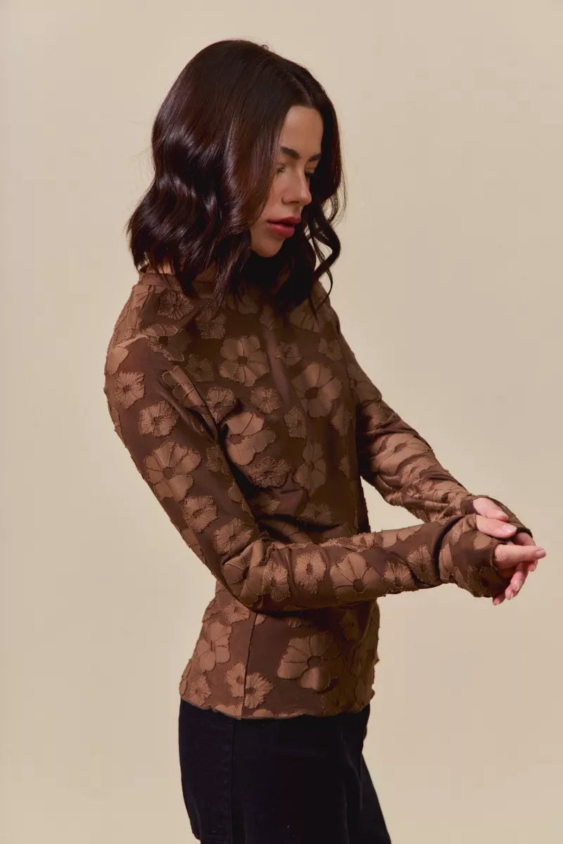 SO ME Stretched Jacquard Casual Tops with Thumb Opening