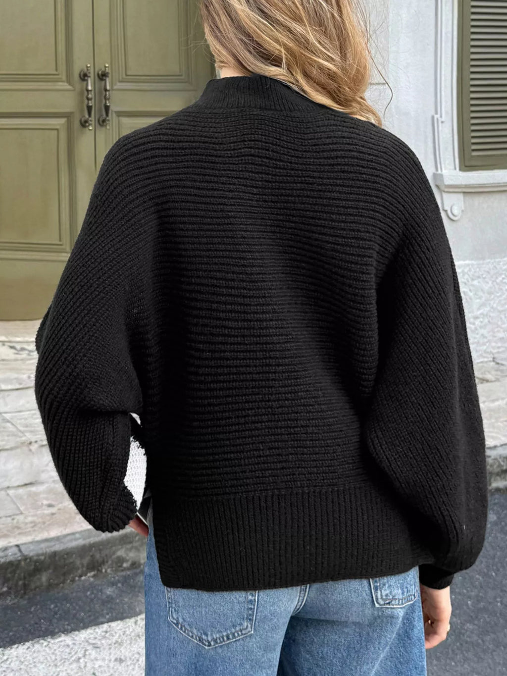 Zigzag Pattern Mock Neck Sweater
