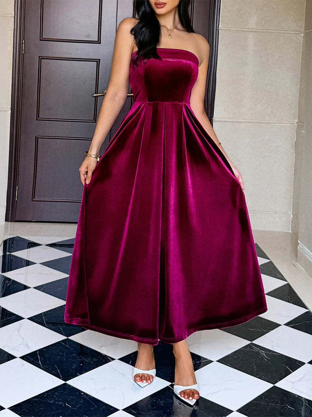 Ruched Tube Midi Dress