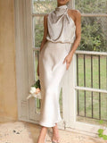 Asymmetrical Ruched Sleeveless Midi Dress
