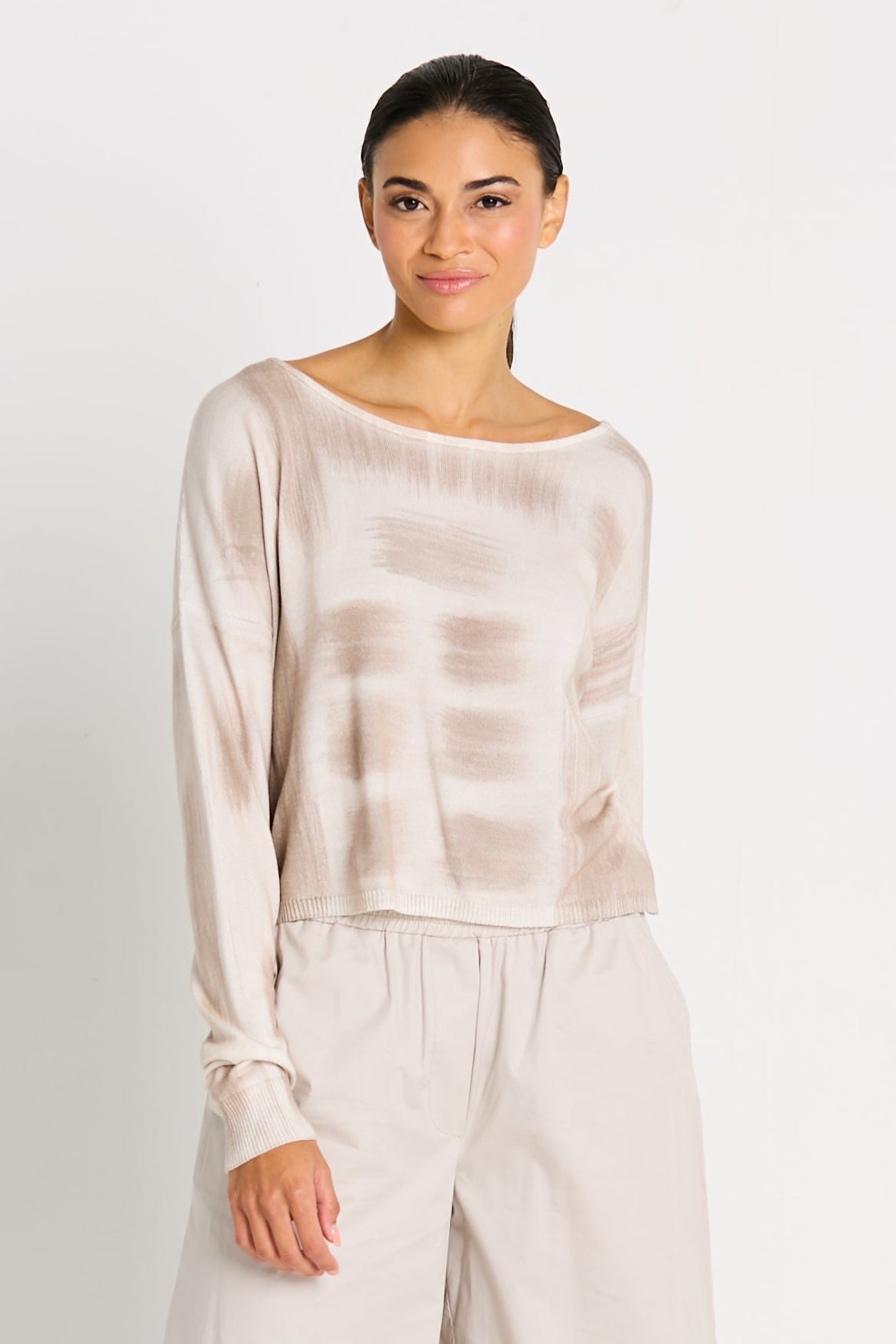 Pima Cotton Paintbrush Sweater - White/Putty