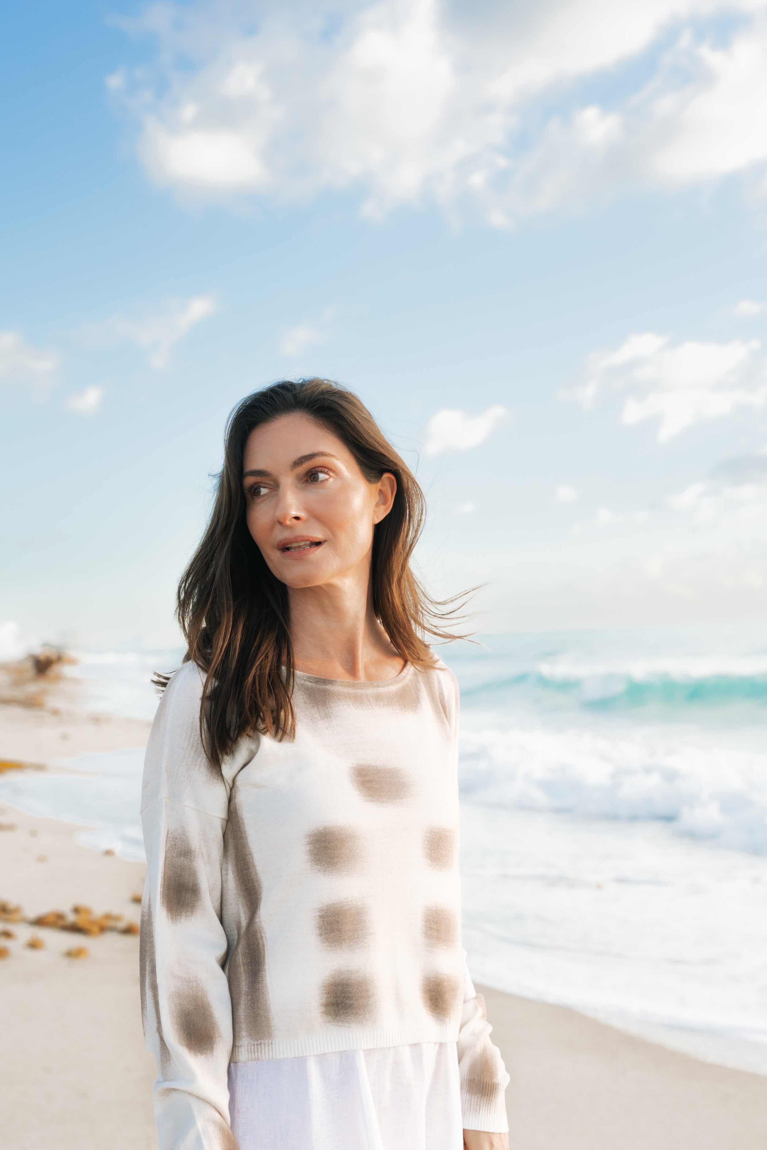 Pima Cotton Paintbrush Sweater - White/Putty