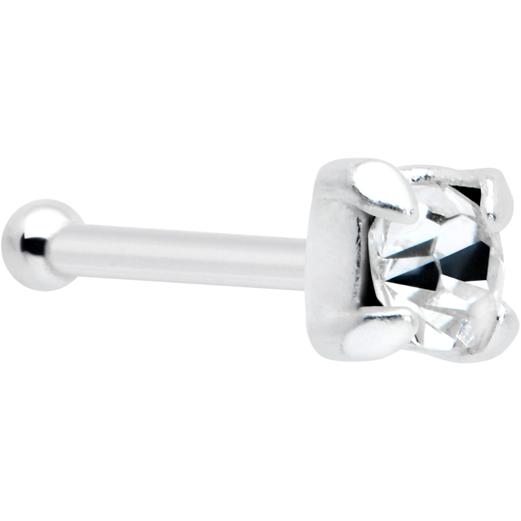 Sterling Silver 2mm Clear Nose Bone Created with Crystals