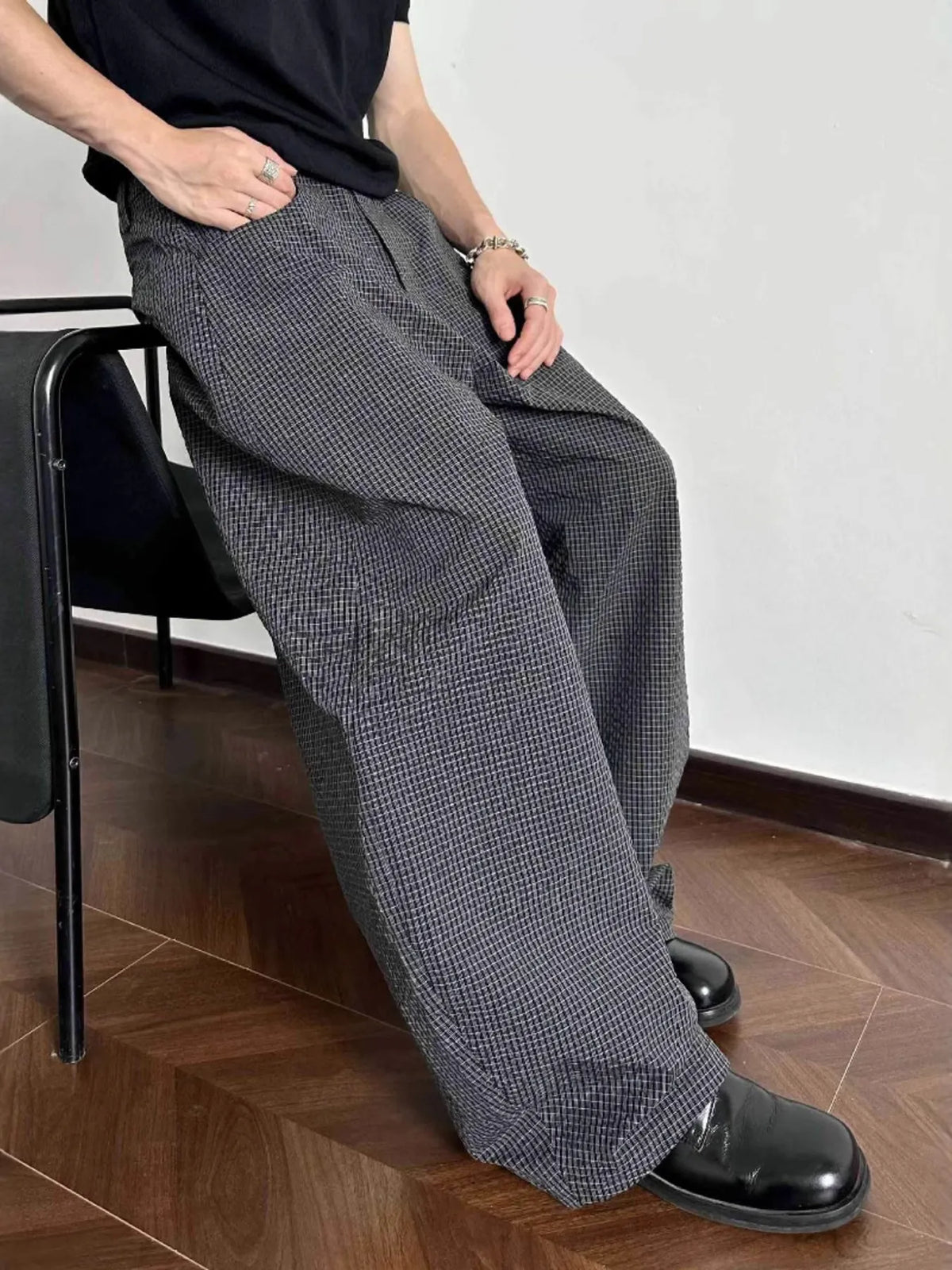 Men's Wide Leg Plaid Pants