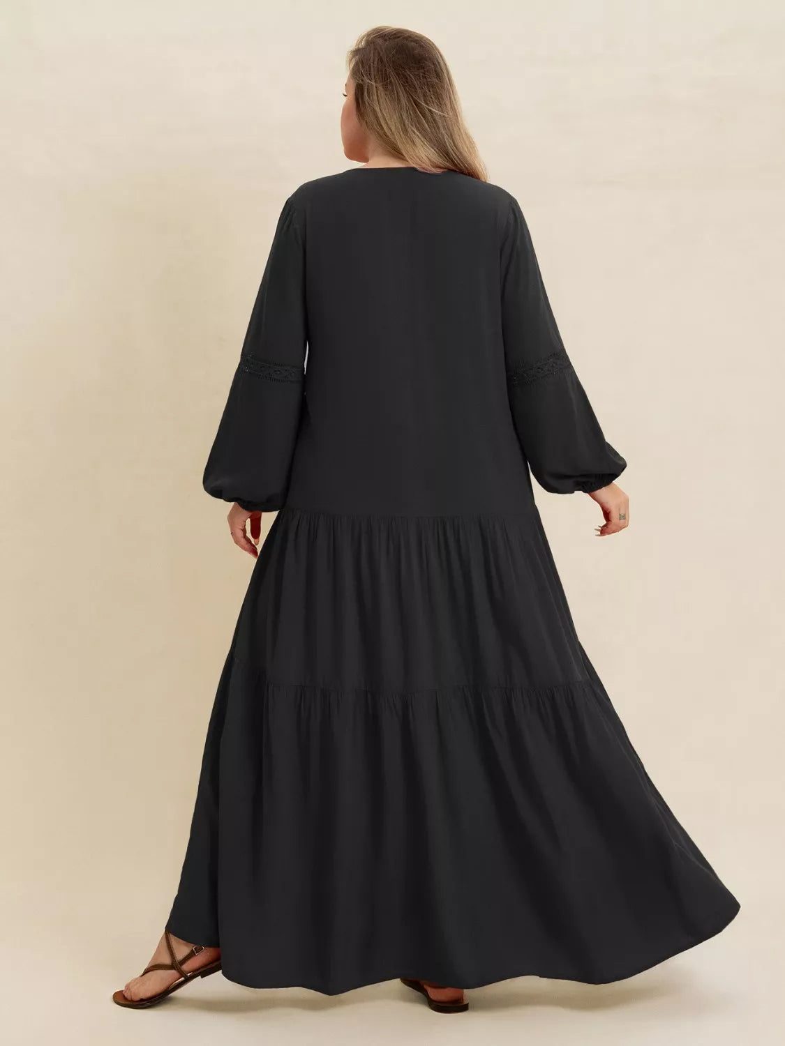 Plus Size Bohemian Tiered Maxi Dress with Balloon Sleeves