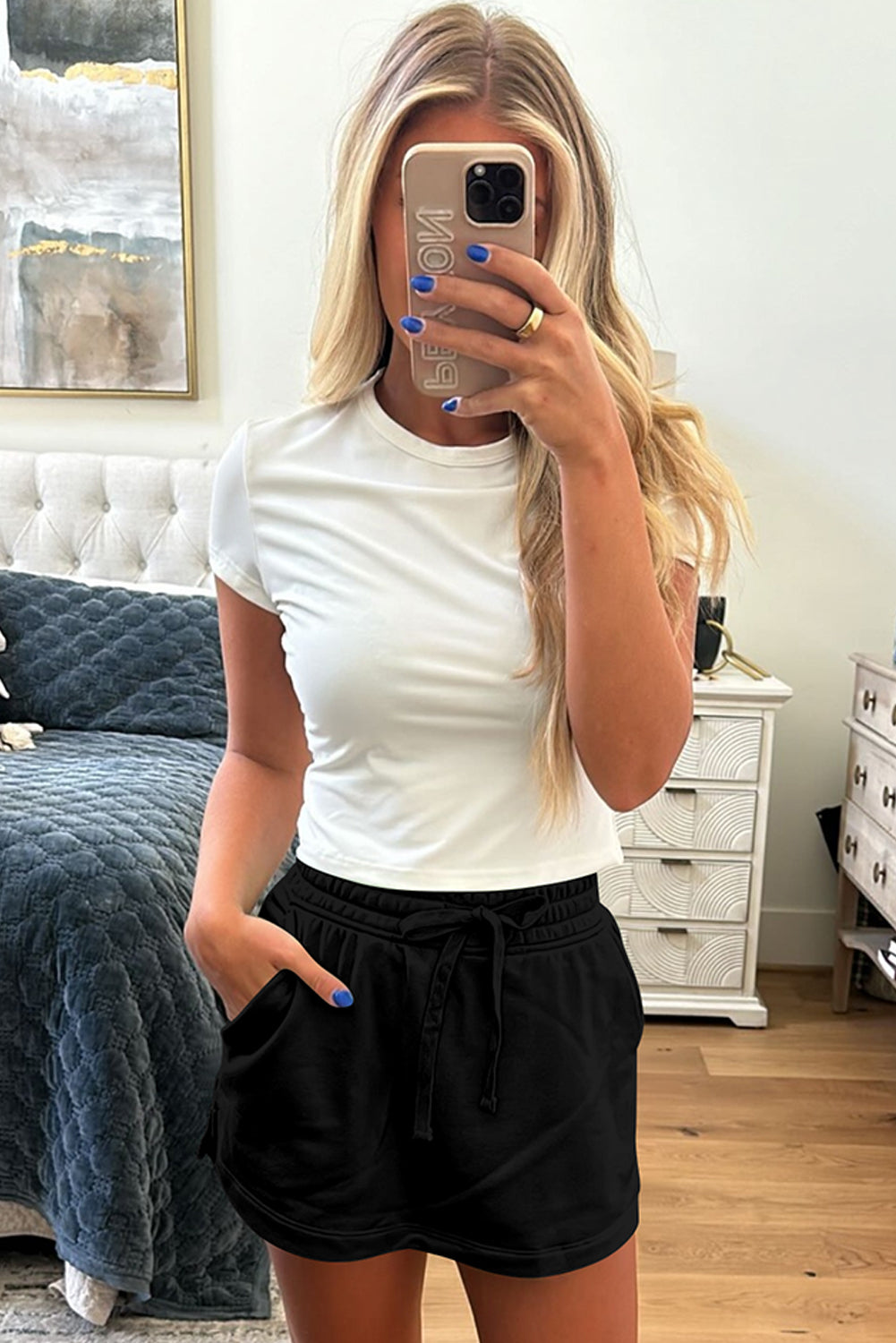 Light Grey French Terry Drawstring Mini Skort with Pockets