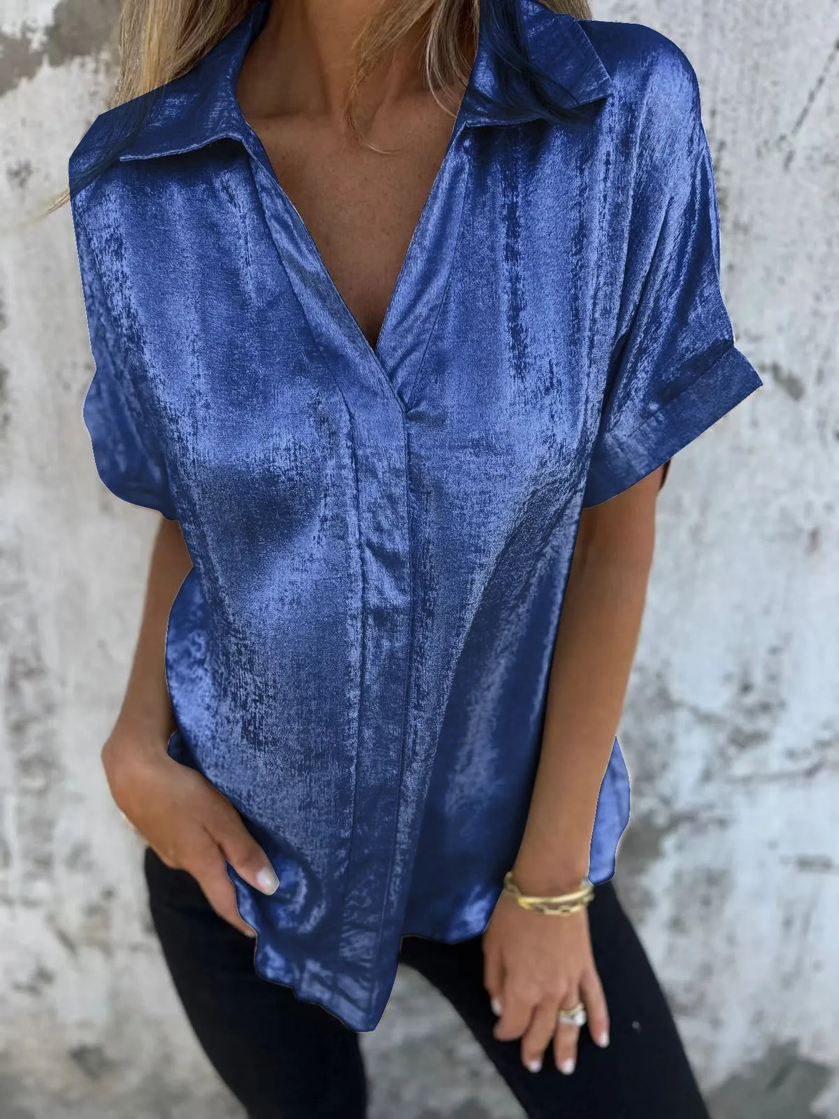 Women Full Size Collared Neck Short Sleeve Shirt Plus Size