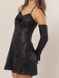 HYFVE Sequin Rosette Halter Mini Dress