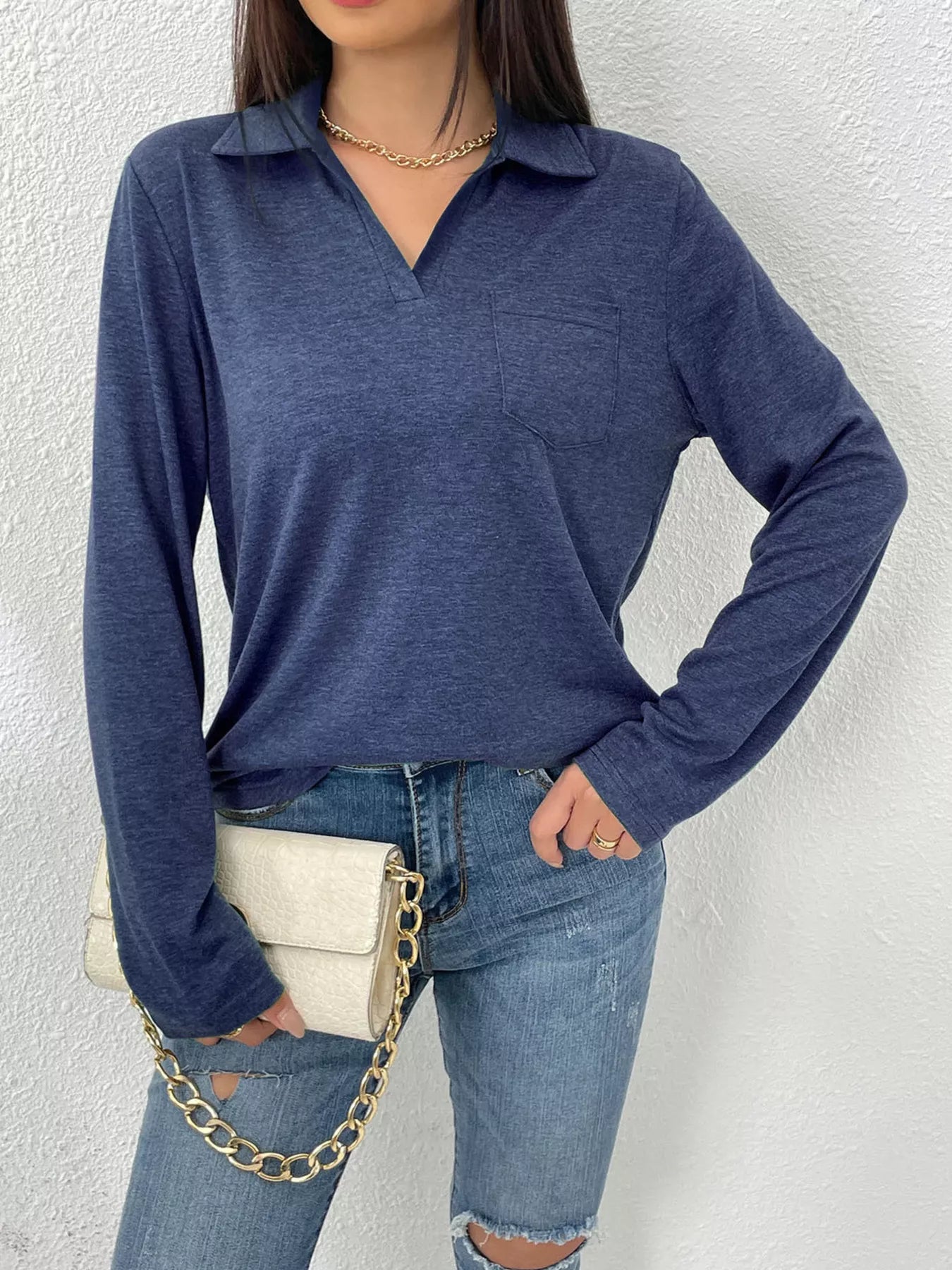 Casual Long Sleeve Polo T-Shirt