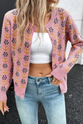 Floral Button-Up Knit Cardigan