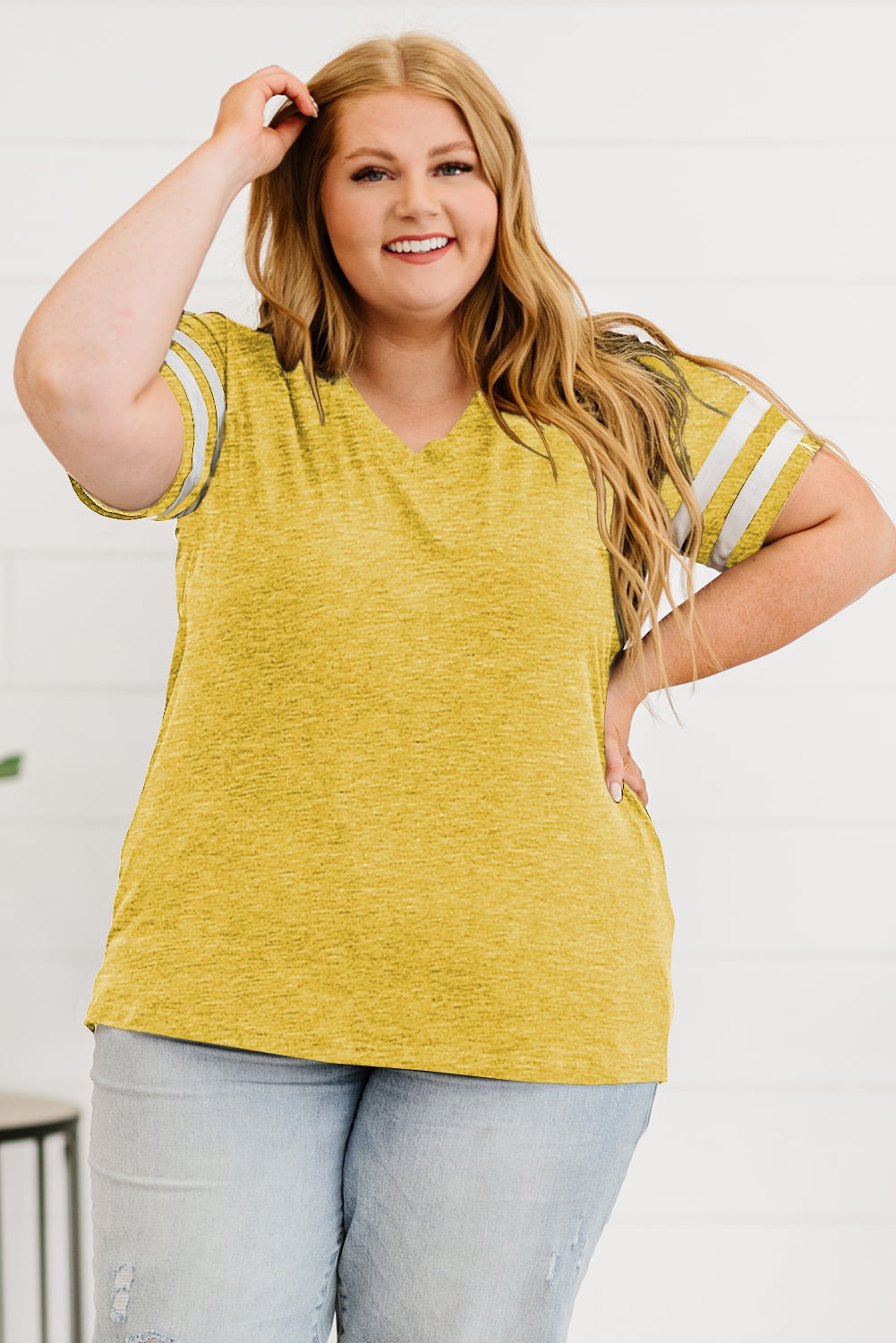 Plus Size Striped V-Neck Tee Shirt See size chart under “more details”