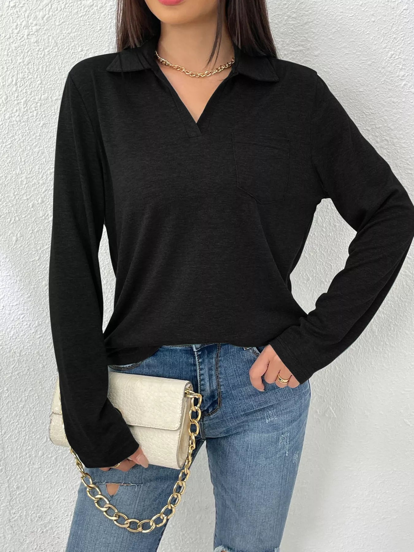 Casual Long Sleeve Polo T-Shirt