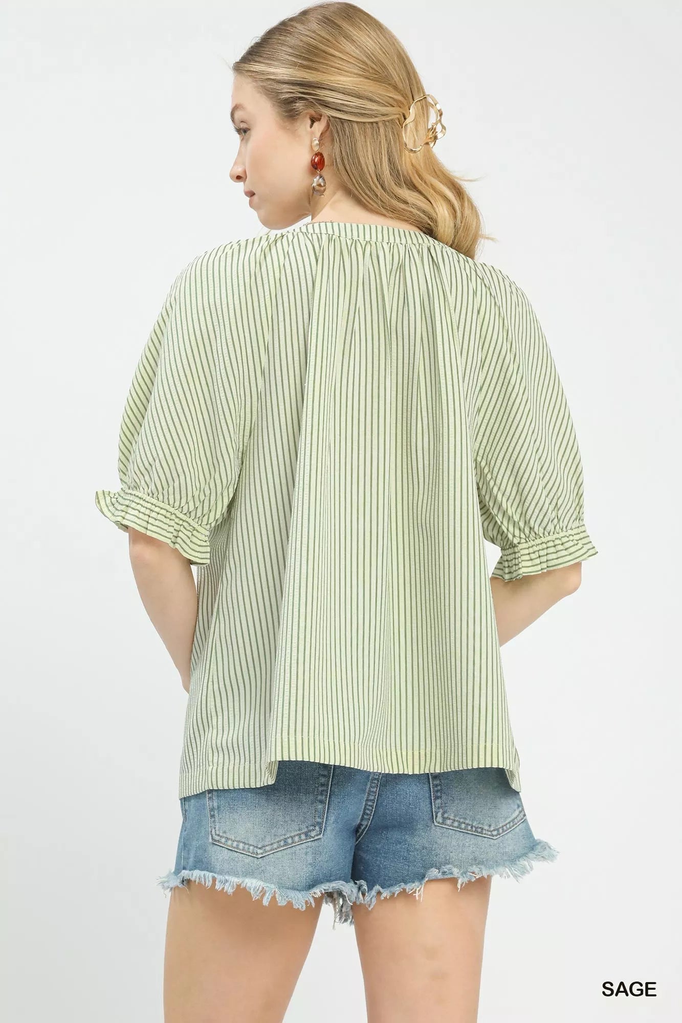 Umgee Stripe V-Neck Blouse