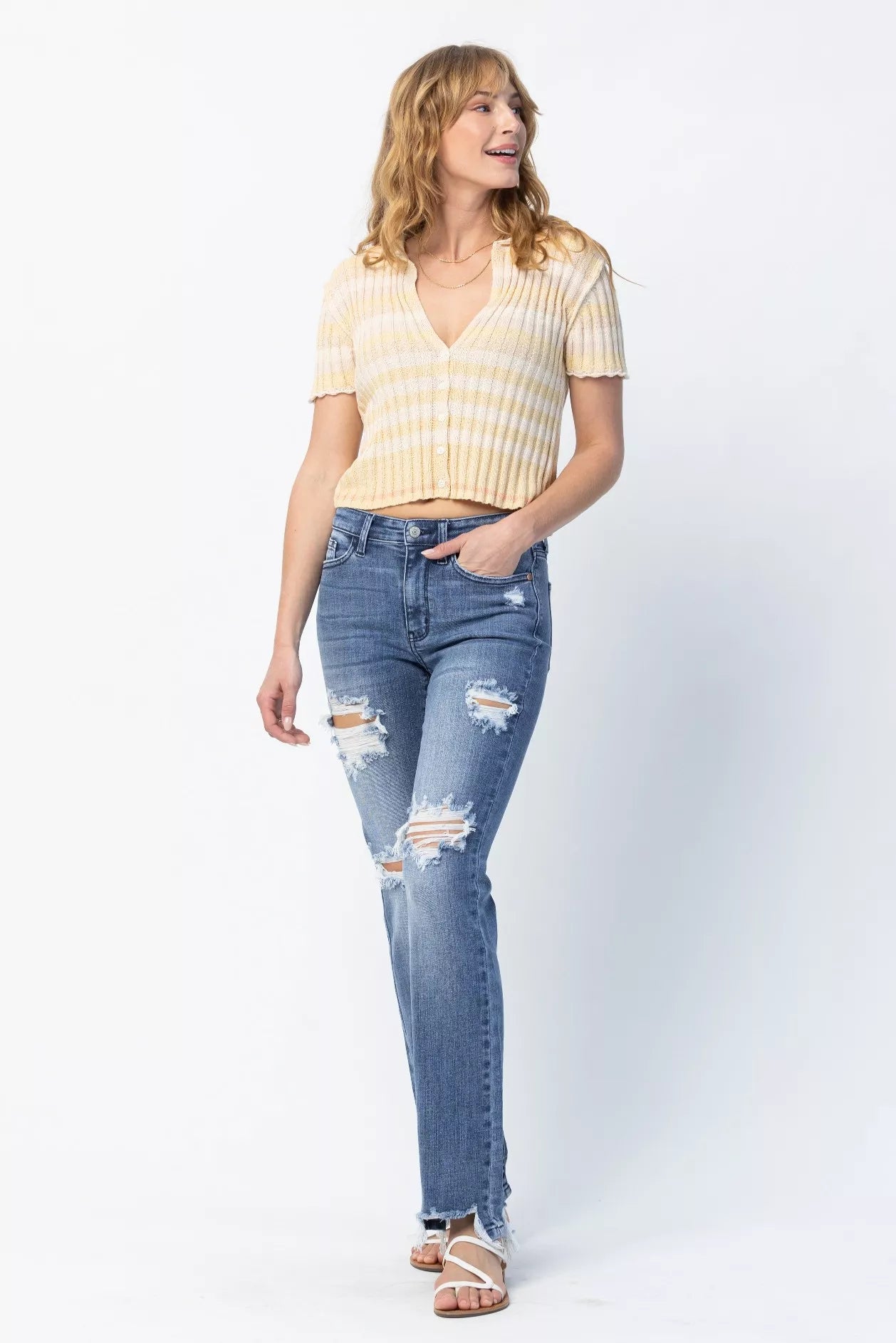 Judy Blue Full Size Mid Rise Destroy Straight Jeans Plus Size