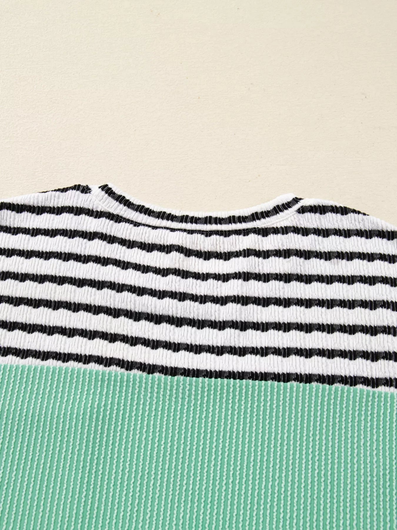 Twisted Ribbed Contrast Round Neck Striped Patchwork Long Sleeve Top