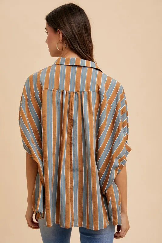 Oversized Drop Shoulder Striped Woven Shirt
