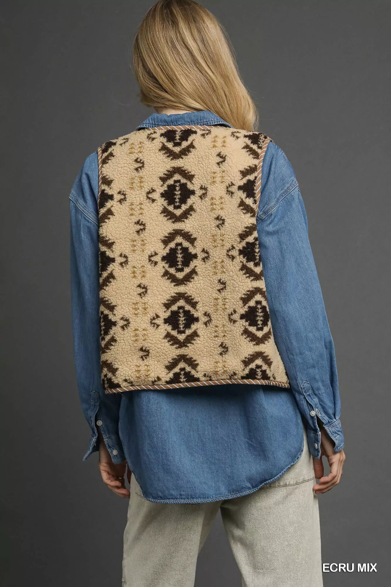 Mix Patterned Sherpa Tie-Front Vest