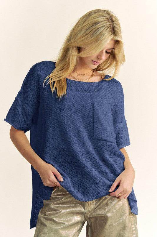 Davi & Dani High-Low Round Neck Knit Top for Women