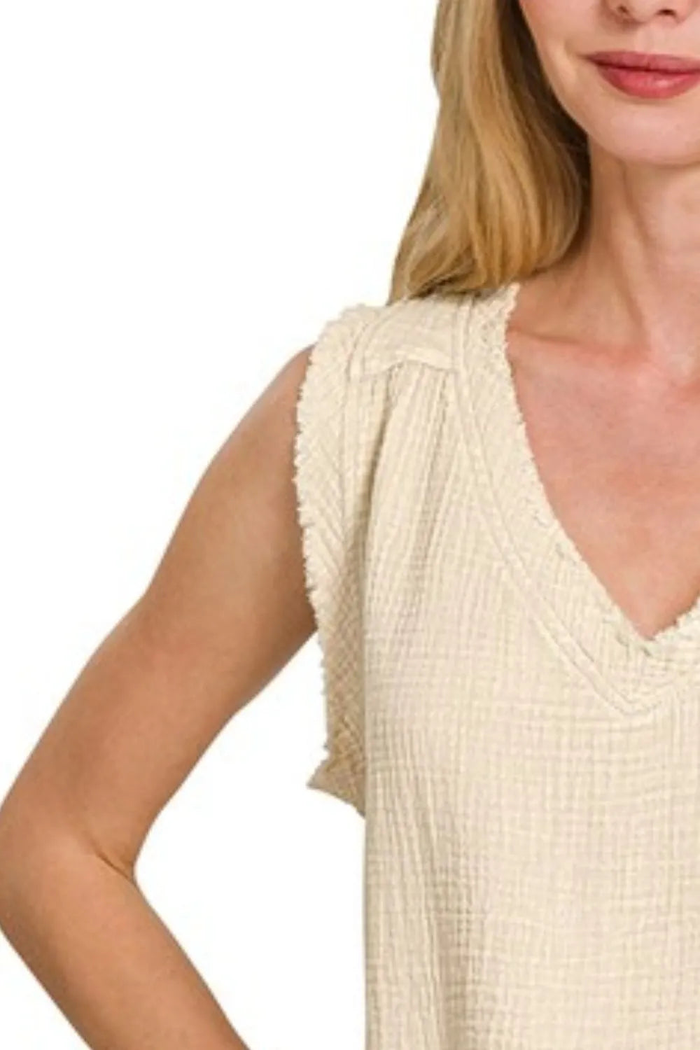 Double Gauze Raw Edge Acid Washed Tank
