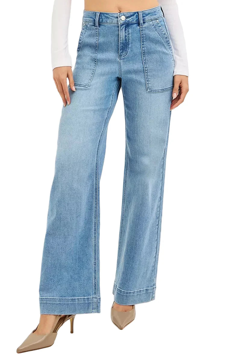 RISEN Full Size High Rise Straight Leg Jeans with Front Pockets Plus Size