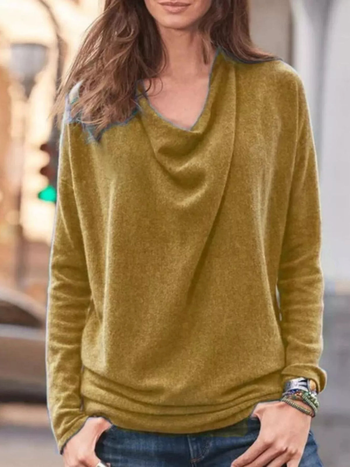 Full Size Cowl Neck Long Sleeve Top Plus Size