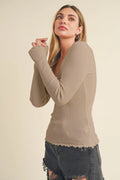 Aemi + Co Lettuce Hem Scoop Neck Long Sleeve Knit Top