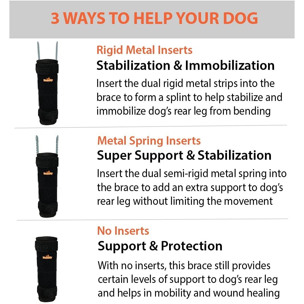 NeoAlly 3-in-1 Long Rear Leg Hock Brace - Rigid and Spring Inserts | Safety Reflective Straps [Long Version] (Pair)