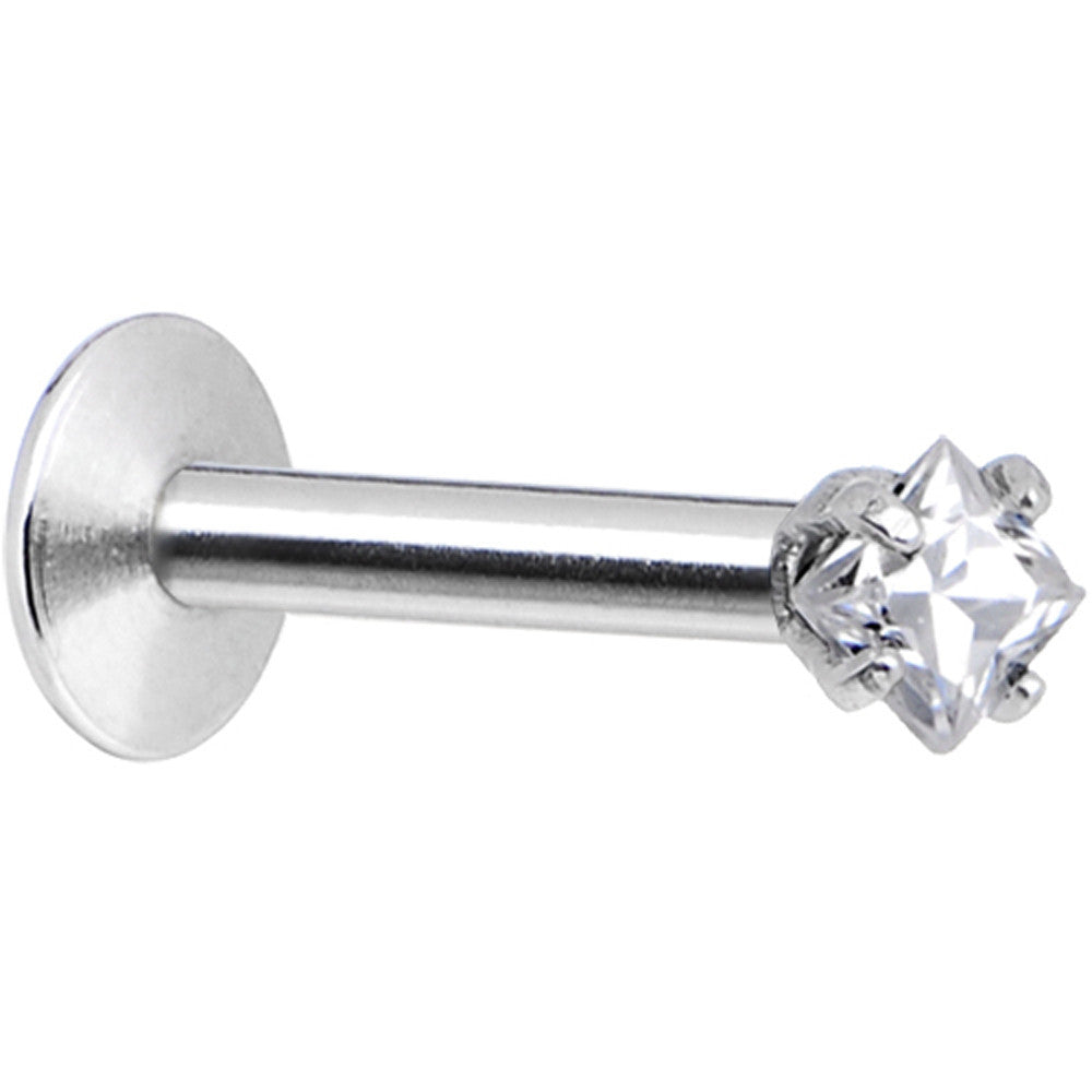 16G Clear 3mm Square Gem Internally Threaded Labret Monroe Tragus