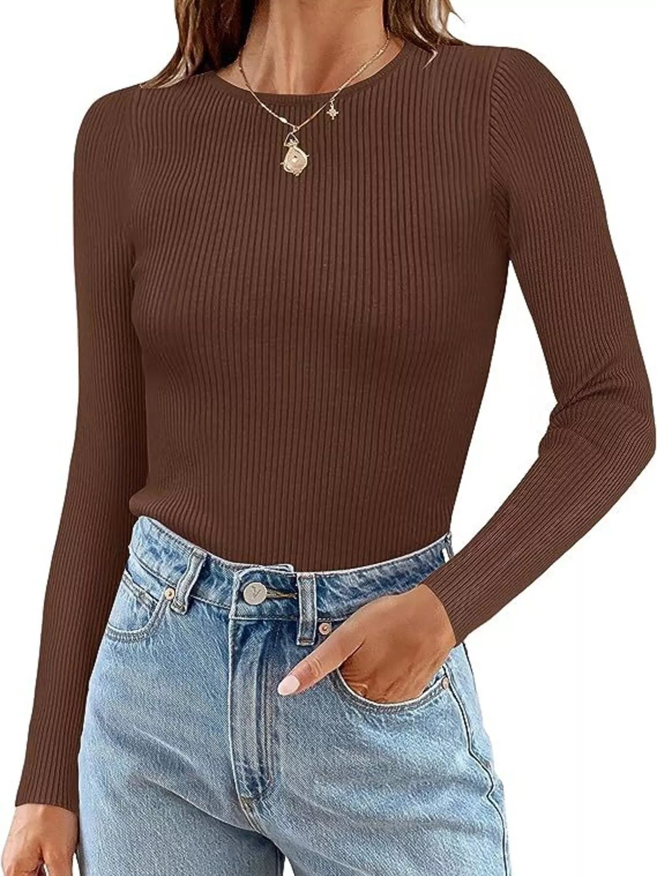 Ribbed Knit Slim Fit Long Sleeve T-Shirt