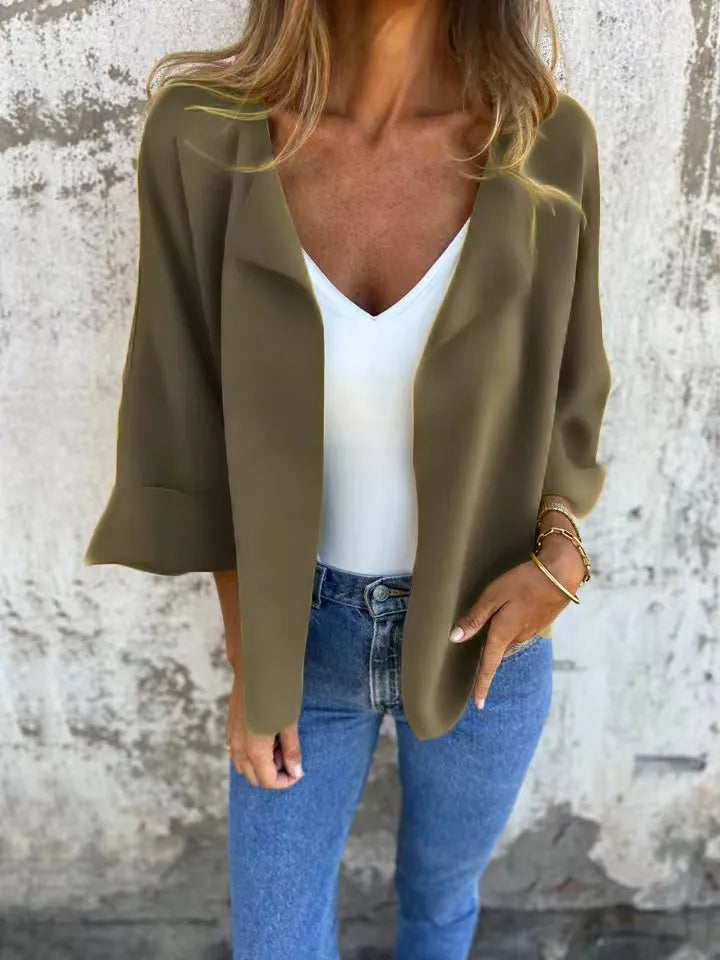 Full Size Open Front 3/4 Sleeve Cardigan Plus Size