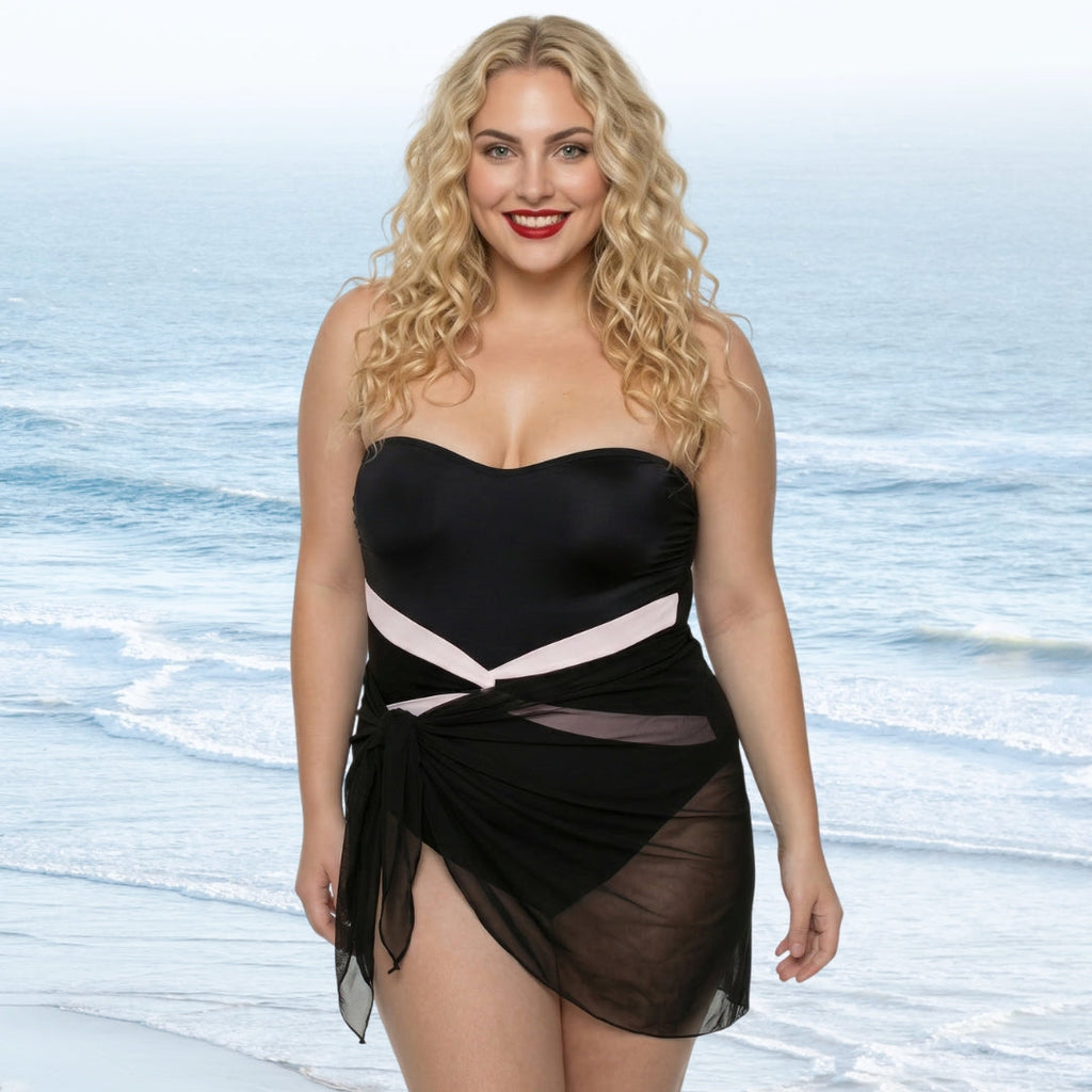 InstantFigure Plus Size Contrast Twist Front One Piece Swimsuit 13559PC