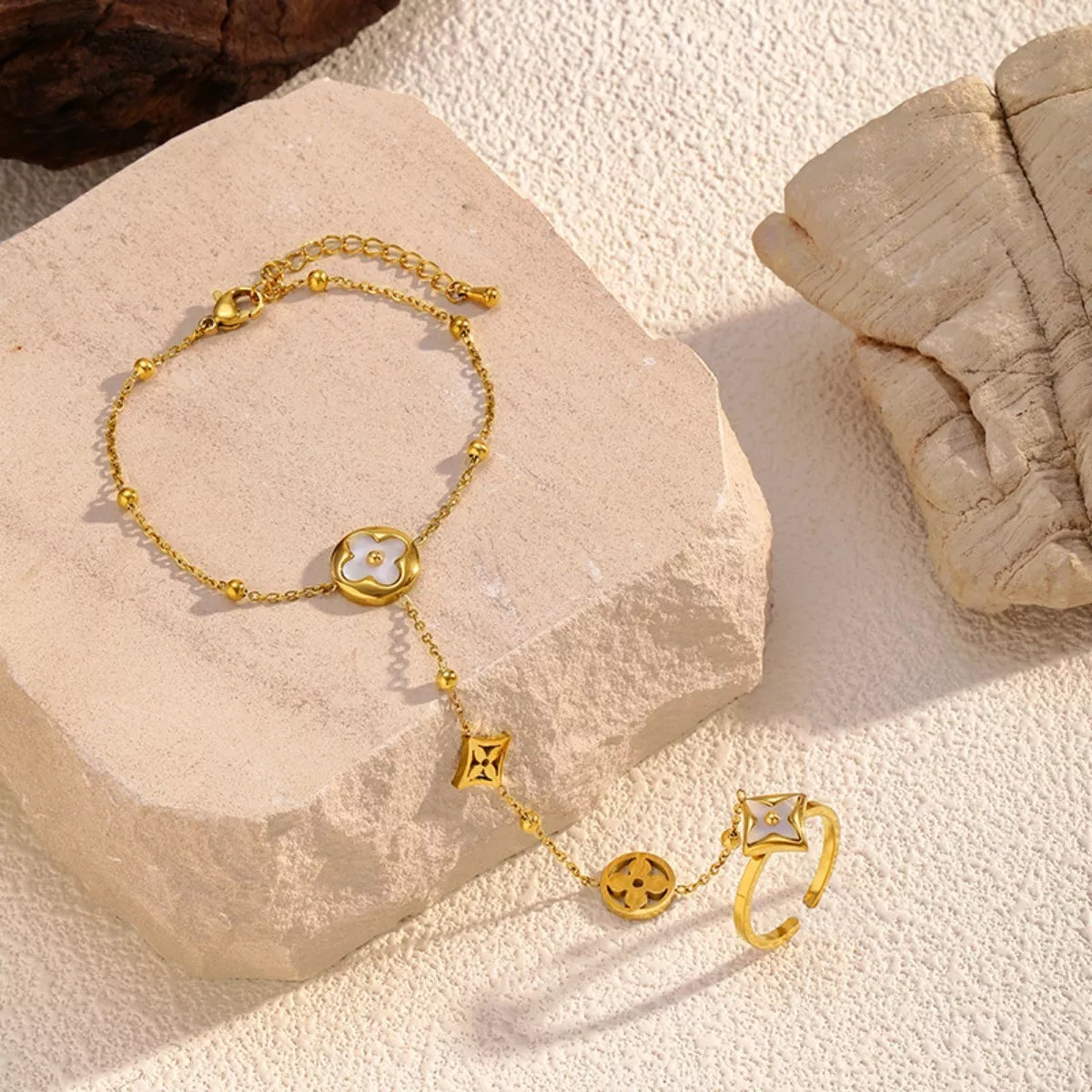 18K Gold-Plated Clover Charm Hand Chain Bracelet
