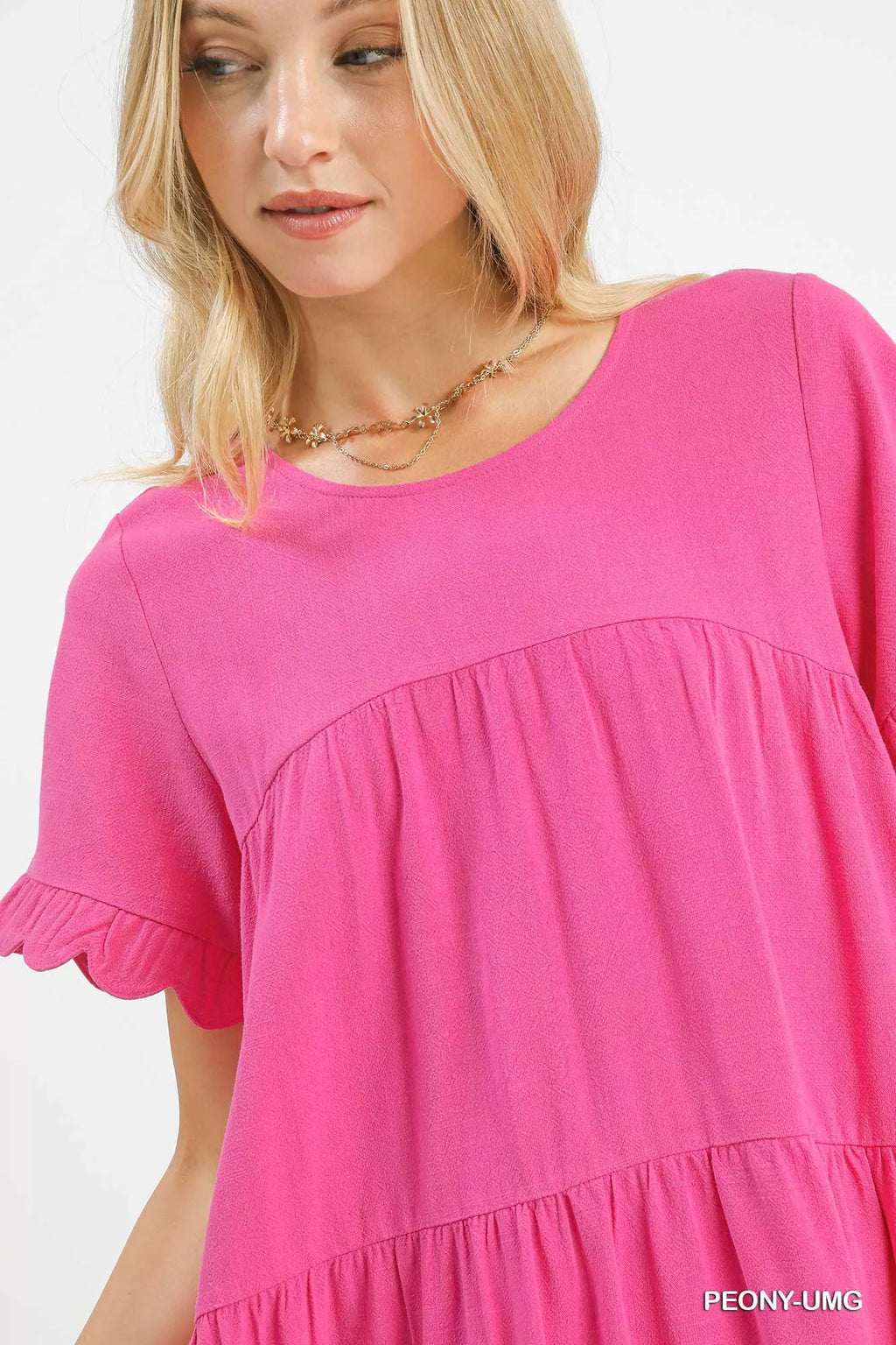Linen Tiered Babydoll Dress with Ruffle Sleeves