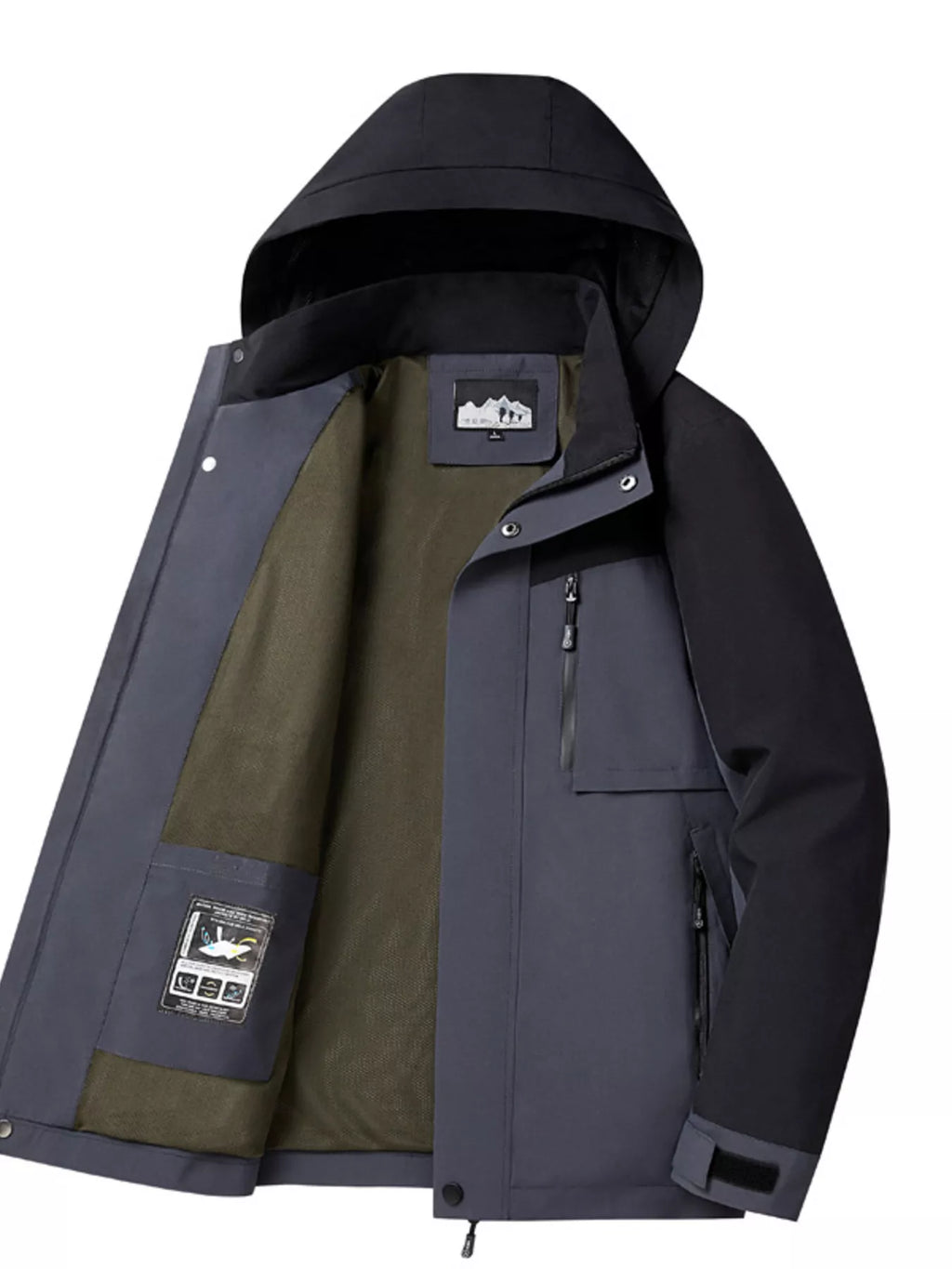 Men's Plus Size Two-Tone Waterproof Hooded Outdoor Jacket