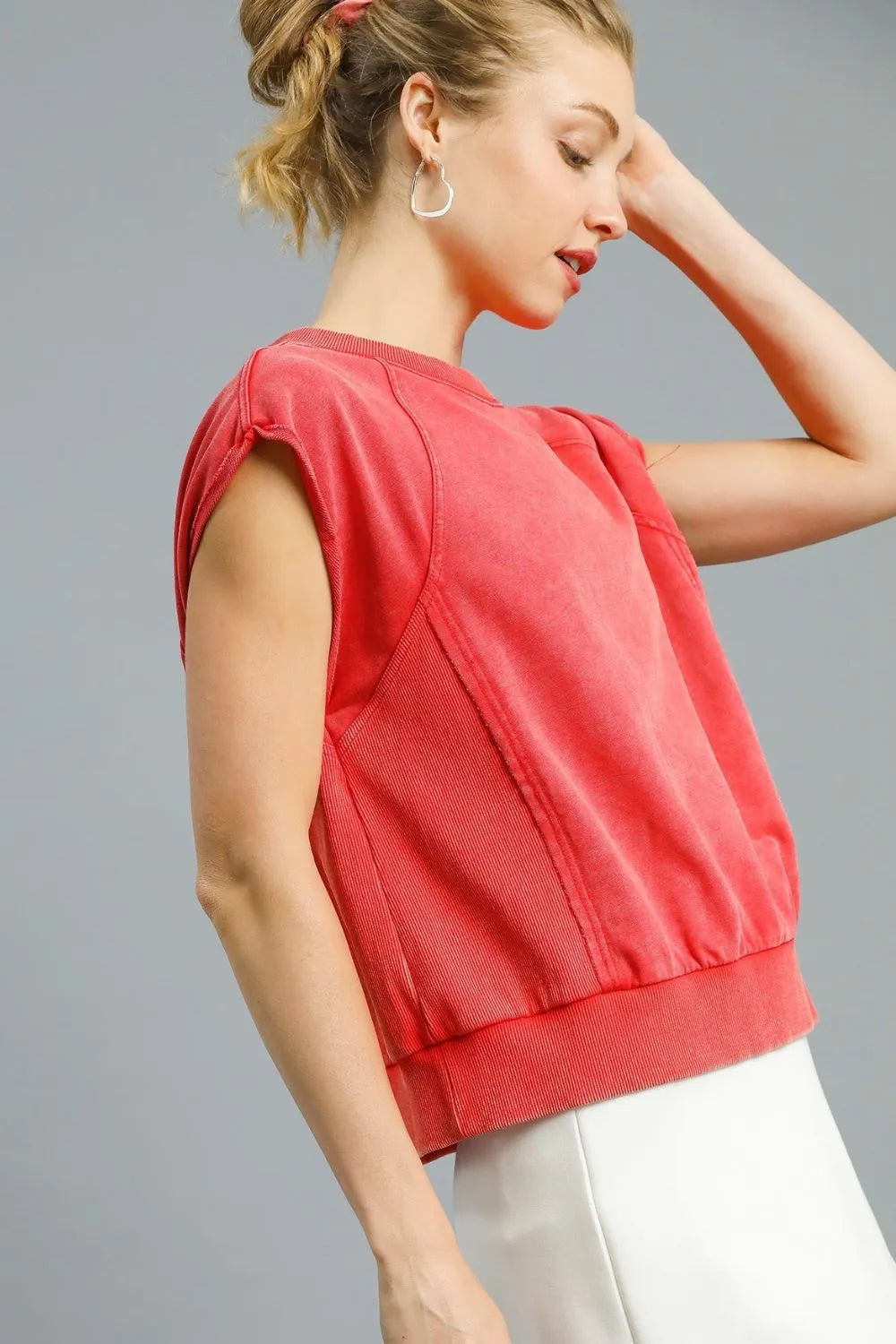 Umgee Round Neck Cap Sleeve Sweatshirt