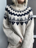 Womens Retro Pullover Knitted Jacquard Sweater