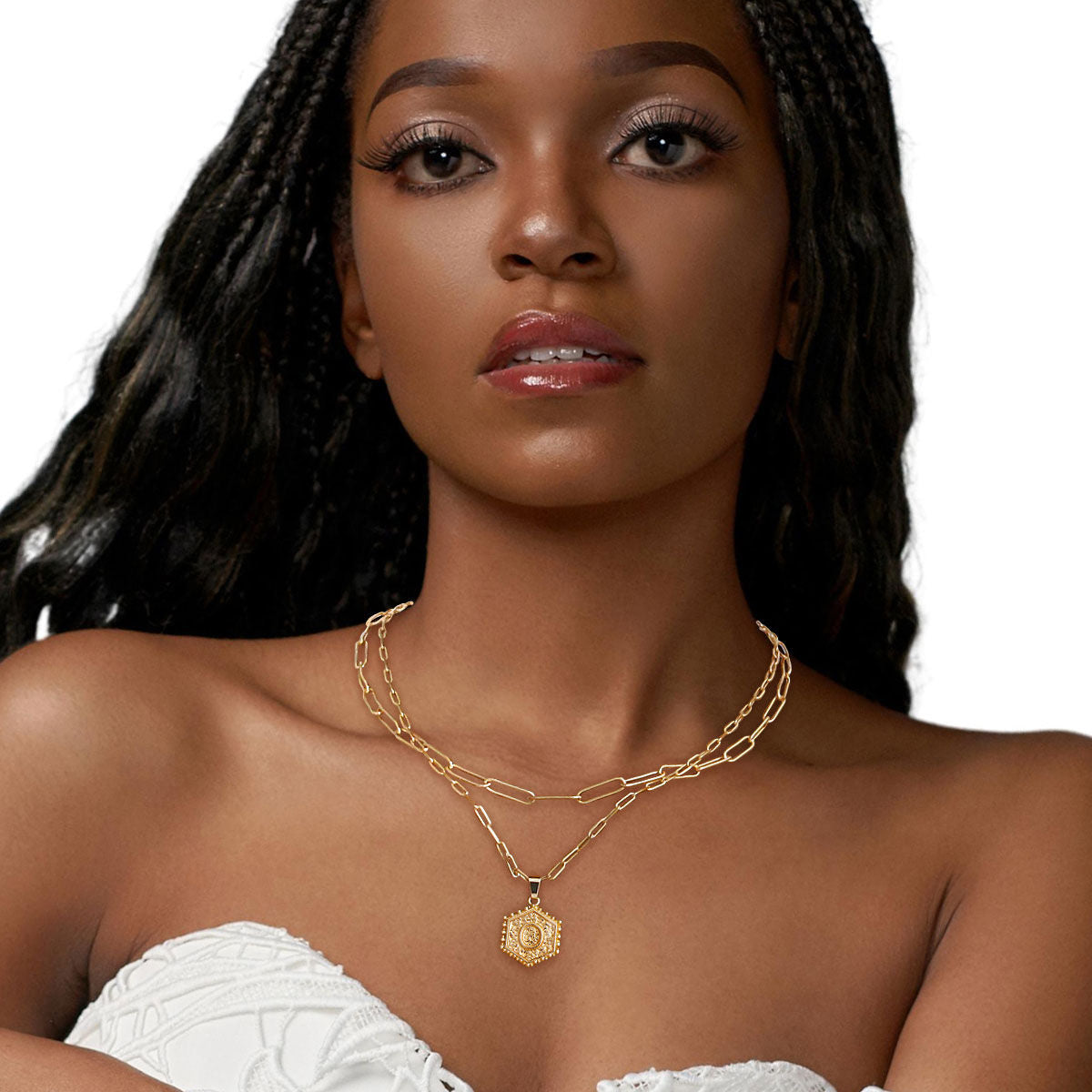 Initial Charm Necklace Hexagon O Pendant Stylish Jewelry Accessory