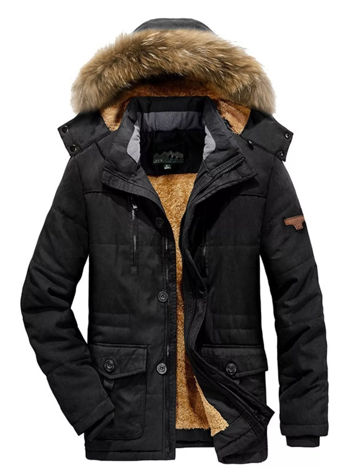 Men's Plus Size Winter Warm Zip Up Coat with Fur Hood