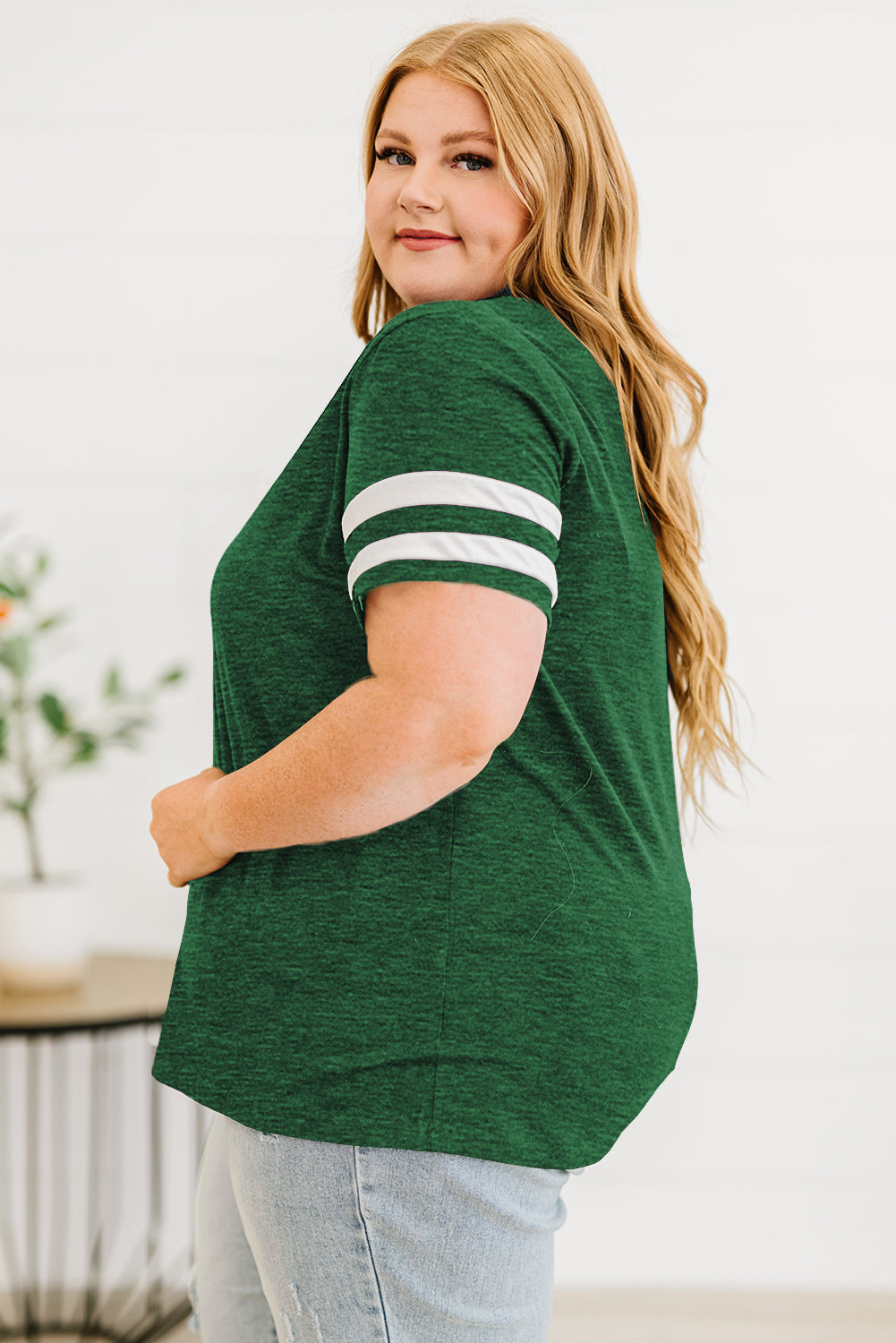 Plus Size Striped V-Neck Tee Shirt See size chart under “more details”