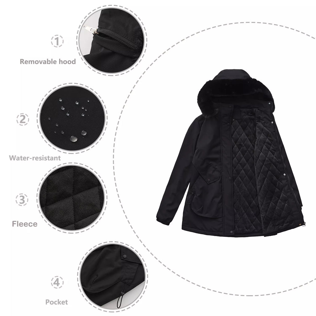 Full Size Fur Hooded Warm Winter Parka Outerwear Plus Size