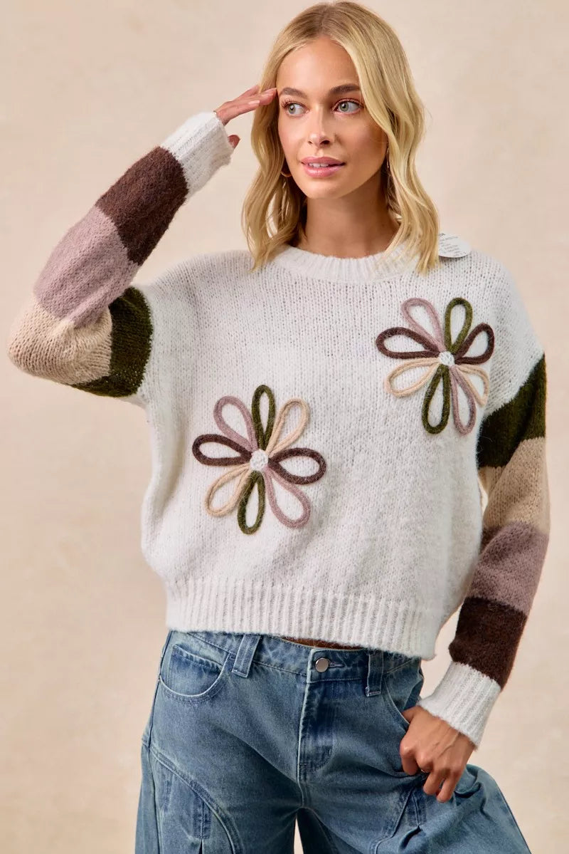 Flower Color Block Sweater