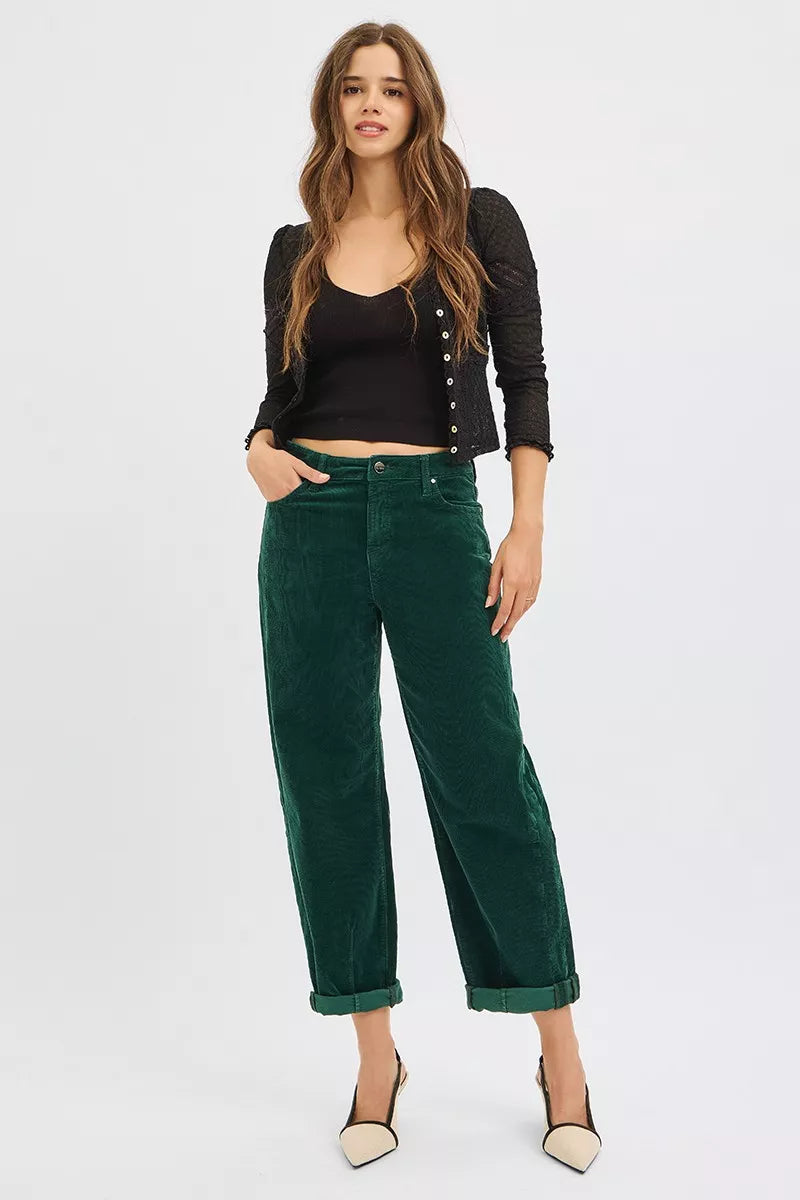 High Rise Crop Barrel Cordurory Pants