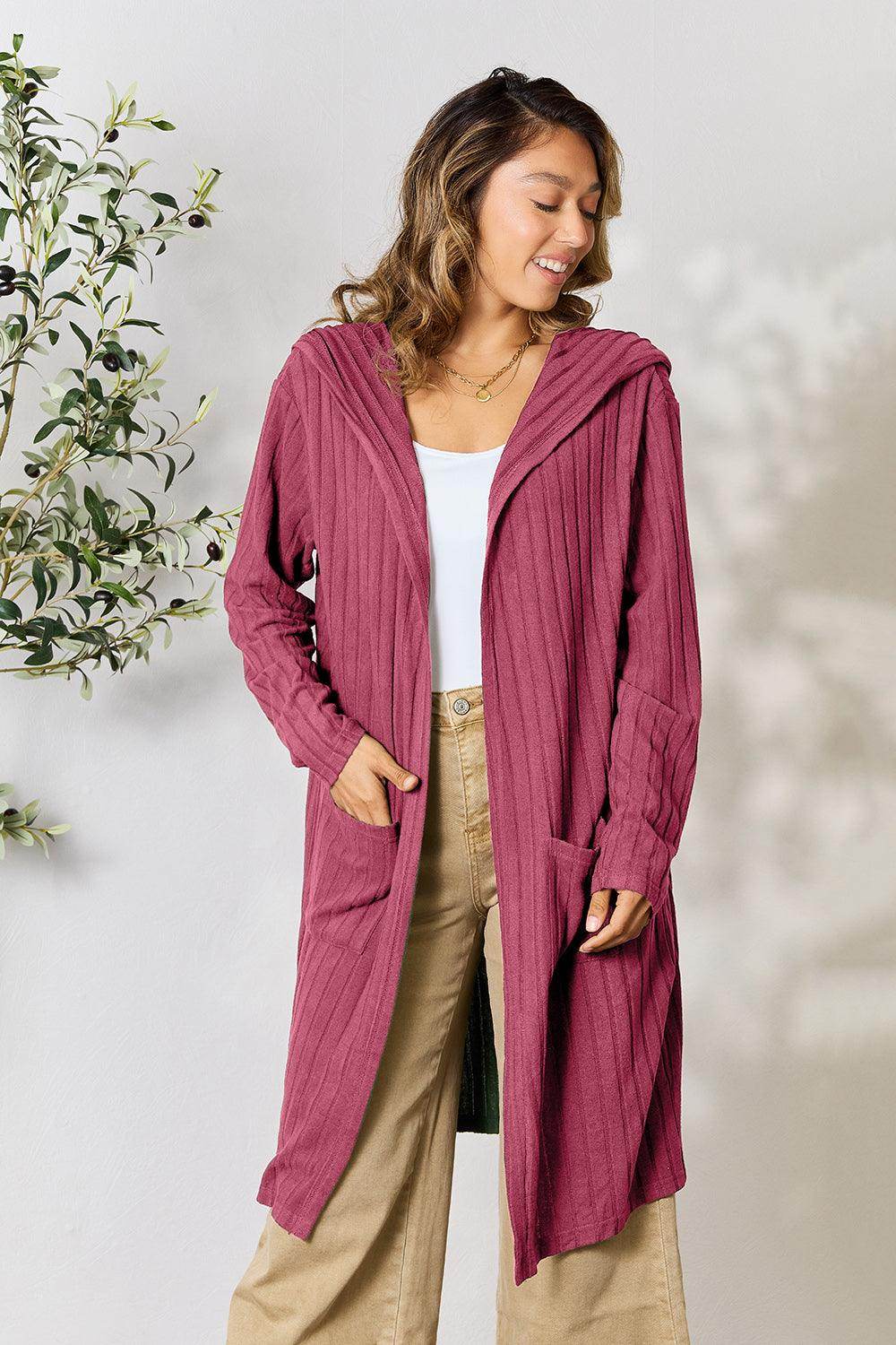Basic Bae Full Size Hooded Sweater Cardigan for Women