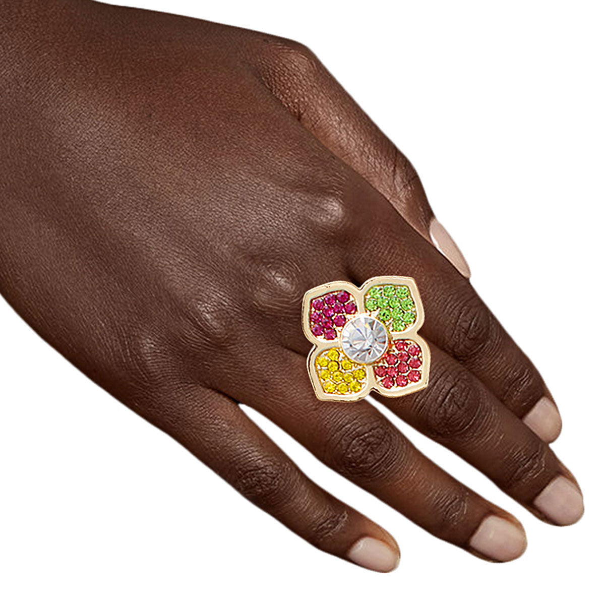 Flower Ring Rainbow Elegance Stylish Statement Jewelry